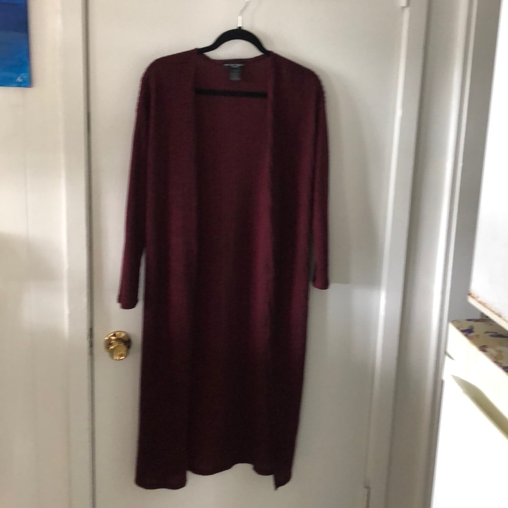 Mid calf length Burgundy sweater jacket